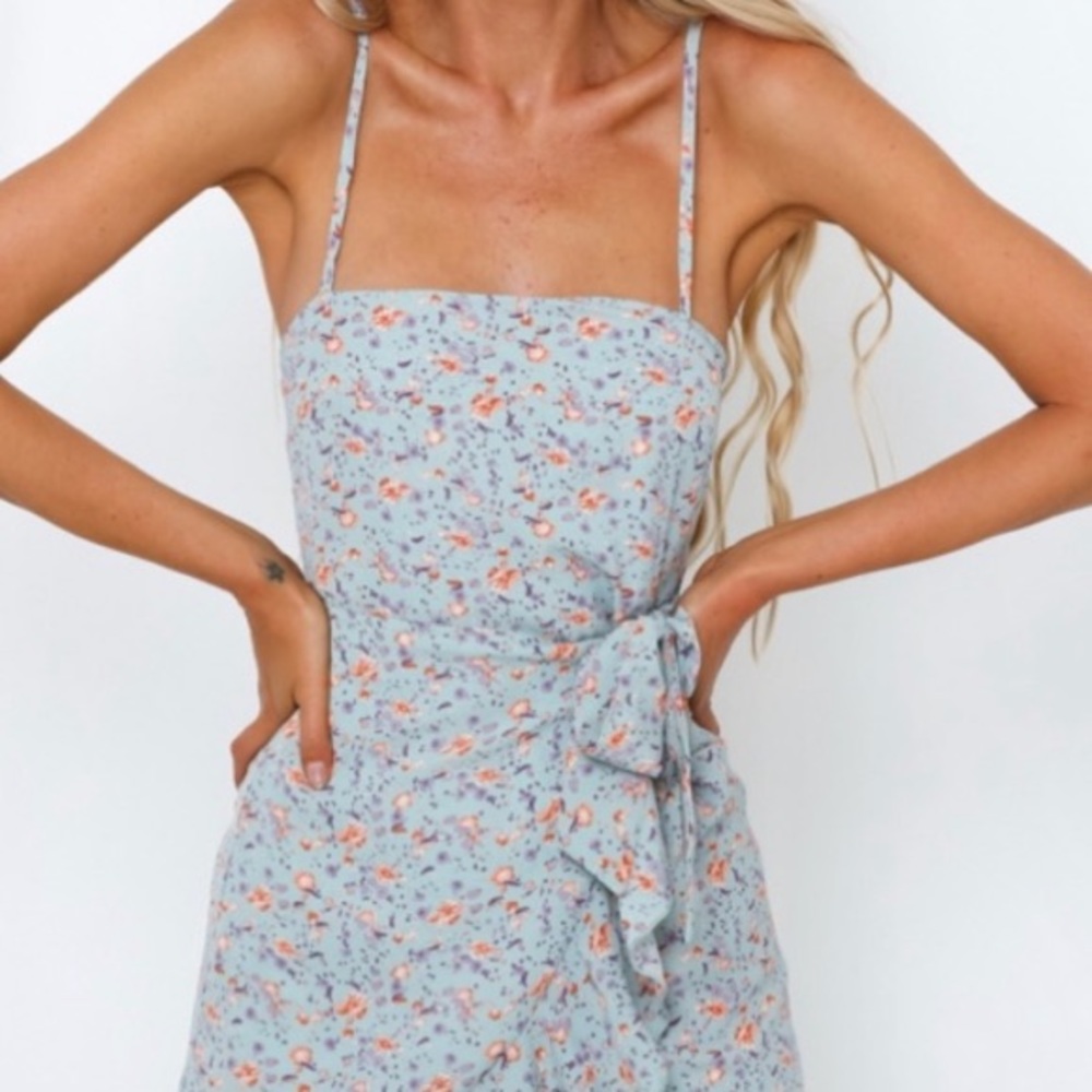 Hello Molly ruffle wrap tie mini dress size large - Picture 2 of 8